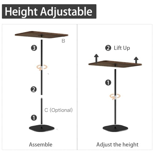 Small Laptop Standing Desk, Adjustable Height Pedestal End Table with Wooden Top, Portable Tall Side Table Workstation, Sit-Stand Desks for Bedside,Sofa,Couch, Living Room, Bedroom, Home Office, Brown - color: Rustic Brown