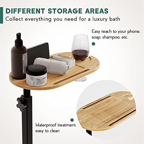 Yumkfoi Bamboo Bathtub Tray Table with Adjustable Height, Freestanding Bath Caddy Tray for Tub Against Wall, Bathtub Side Table for Luxury Bath Home Spa Homewarming - Patent Protected (Natural) - color: Natural