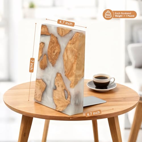 Resin Bookends Large Heavy Duty Bookends for Shelves, Unique Burl Wood Figure Book Ends for Study Office, Fancy Modern Decorative Book Supports for Bookshelf Organization (Pearlescent White) - color: Pearlescent White