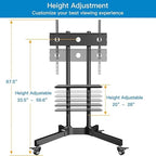 PERLESMITH Rolling TV Stand with Lockable Wheels for 32-86 Inch TVs Holds up to 132 Lbs, Height Adjustable Mobile TV Stand on Wheels with Laptop Shelf, Rolling Tv Cart Max VESA 600x400mm PSTVMC01 - size: 32-86 Inch