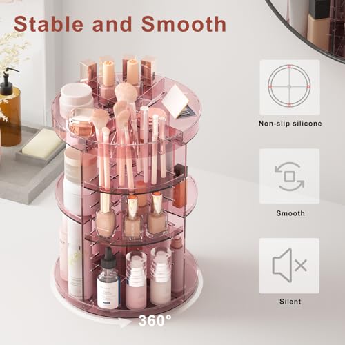 Jiavarry 360 Rotating Makeup Organizer with Lipstick Slots, 8 Adjustable Layers Spinning Skincare Organizers, Large Capacity Desk Storage, Carousel Cosmetic Shelf for Vanity Bathroom Countertop - color: Slot Top Pink