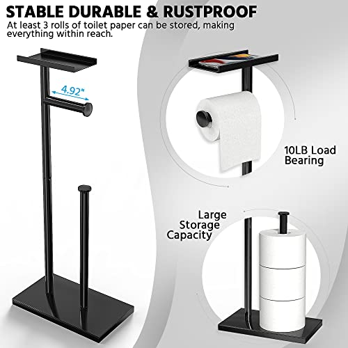 CISILY Black Toilet Paper Holder Stand with Phone Shelf, Bathroom Toliet Decor Decoration. Tissue Roll Free Standing Storage, Rv Accessories, Apartment Restroom Household Home Essentials - color: Black, size: With Shelf
