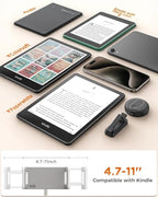 SAIJI Gooseneck Kindle Holder With Remote Page Turner, Tablet Holder for Bed, 39.3 in Flexible Lazy Arm，Free Hands Kindle Accessories, Leather Tablet Stand For Reading In Bed,Fits 4.7-11" Devices,Gray - color: Grey