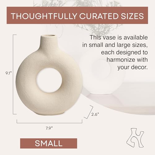 Oona Decorative Modern Ring Vase, Medium, White