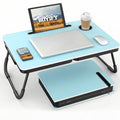 BUYIFY Foldable Laptop Bed Desk for Couch, Sofa - Large Lap Desk Tray Table with Cup Holder and Tablet Slot - Portable Notebook Stand for Eating, Writing, Studying and WFH (Blue) - color: Blue