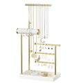 SZQINJI 5 Tier Jewelry Holder Organizer, Gold Jewelry Stand with Velvet Bracelet Holder, Adjustable Height Jewelry Display for Necklaces, Bracelets, Earrings, Rings, Gift Idea for Women, White - color: White