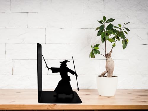 Decorative Bookends - Metal Book Ends - Black Finish - Wizard bookends Magical Bookends - 7" Tall bookends Heavy Bookends for Shelves - size: 7 x 5.5 x 4 inches | 1.8 pounds