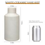 White Ceramic Vase for Flowers - 7.9 Inch Matte Ribbed Modern Vase, Weighted 1.4lb Base & Waterproof Pottery for Pampas Grass, Minimalist Farmhouse Decor for Table Centerpiece Bookshelf