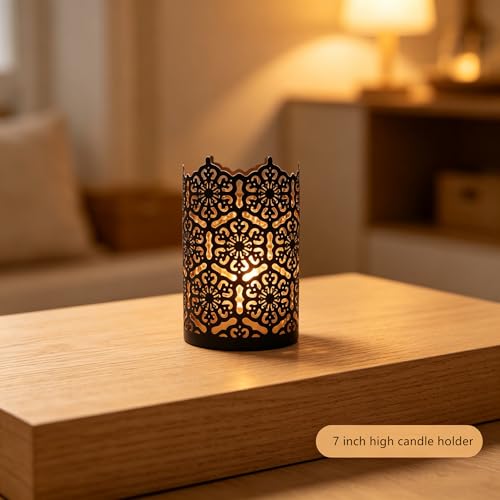 Hosley's Set of 2 Flower 7" High Cut Bronze Candle Holder & Lantern. Ideal for Use with Hosley Highly Scented Candles, Jar Candles. Can be Used as a Decorative Centerpiece in Your Living/Dining Room - color: Bronze 2 Pack, size: 7 inch High