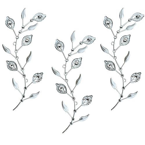 Cityelf 3 Set Crystal Leaf Wall Art Sculpture Iron Tree Leaves Branch Hanging Wall Décor Jeweled Bling Home Deor Acrylic Diamond Accent … - color: silver set 3