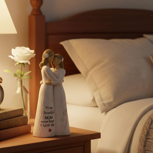 NAN ZAI NAN FANG Gifts for Mom from Daughter Mother Daughter Figurine 5.5" Resin Hand-Painted Sculpture Mothers Day Birthday Thanksgiving for Moms Home Decor Figurines - style: Mother and Daughter Wearing Flower