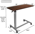 Vaunn Medical Pneumatic Adjustable Overbed Bedside Table With Wheels (Hospital and Home Use) - color: Walnut Brown