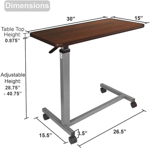 Vaunn Medical Pneumatic Adjustable Overbed Bedside Table With Wheels (Hospital and Home Use) - color: Walnut Brown