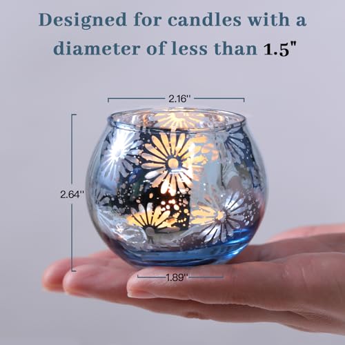 Blue Mercury Glass Votive Candle Holders Set of 12, Round Tealight Candle Holders Bulk for Table Centerpieces, Weddings, Shower Gifts, Party Decorations - color: Blue
