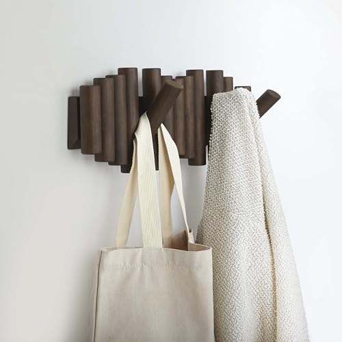 Umbra Picket Rail Hook Coat Rack, Aged Walnut (Pack of 3) - color: Walnut, size: 5-Hook (Pack of 3)