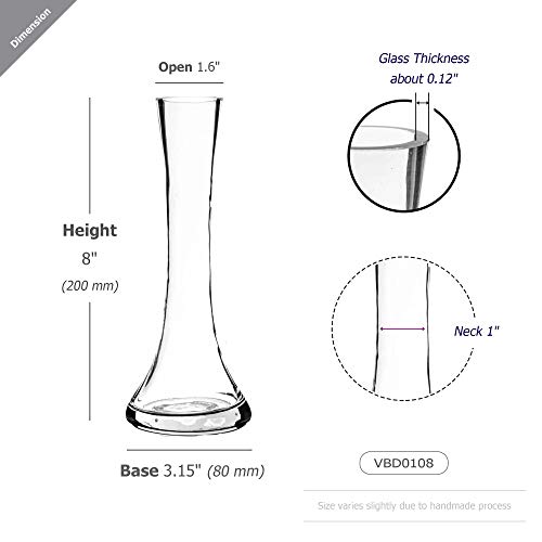 WGV Gathering Bud Vase, Width 3", Height 8", Clear Standard Concaved Hurricane Glass Floral Container Centerpiece Planter for Wedding Party Event Home Office Decor, 1 Piece - size: 3"x8"H Gathering