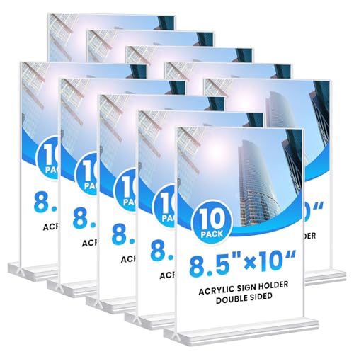 Acrylic Sign Holder 8.5x11, 10 Pack Clear Table Plastic Vertical Clear Double Sided Flyer Display, Picture Menu Stand Paper Holder Photo Sign Holder Suitable for Restaurants Office Store Show Fair - color: Vertical 10 Pack 8.5x11