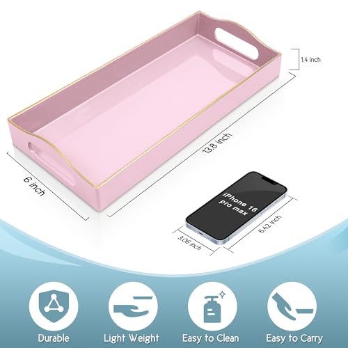 Gifturbo Pink Bathroom Vanity Tray with Handles for Dresser Tops, Countertop,Small Plastic Toilet Tank Versatile Storage, Perfume Decorative Tray - color: Pink