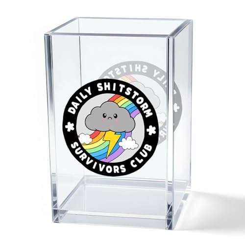 Daily Sh!tstorm Survivors Club Acrylic Cosmetic Pencil Pen Holder Cup, Funny Rainbow Storm Cloud Desk Organizer Accessory for Home Office Decor, Humor Sarcastic Work Gifts for Women Men Coworker - style: Survivors Club