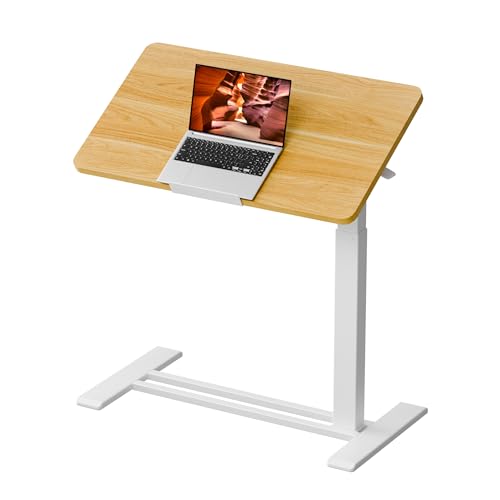 Medical Adjustable Overbed Bedside Table with Casters 90° Tilting Desktop Pneumatic Mobile Rolling Laptop Computer Standing Desk Cart with Tray, Hospital Table(31.5" W x 17.7" D, Maple) - color: Maple, size: 3218