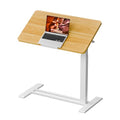 Medical Adjustable Overbed Bedside Table with Casters 90° Tilting Desktop Pneumatic Mobile Rolling Laptop Computer Standing Desk Cart with Tray, Hospital Table(31.5" W x 17.7" D, Maple) - color: Maple, size: 3218