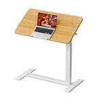 Medical Adjustable Overbed Bedside Table with Casters 90° Tilting Desktop Pneumatic Mobile Rolling Laptop Computer Standing Desk Cart with Tray, Hospital Table(31.5" W x 17.7" D, Maple) - color: Maple, size: 3218