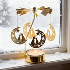 Self Rotary Candle Holder Holder, Metal Spinning Tea Light Holders Automatic Rotating, Romantic Aroma Tea Candle Round Holder, Unicorn, Snowflower, Kids, Leather Candle Holder(Moon Cat) - color: Moon Cat