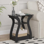 FROMJBEST End Table with Charging Station, Side Table with USB Ports and Outlets, Nightstand, 3 Tier End Table with Storage Shelf for Living Room, Bedroom (Black) - color: Black