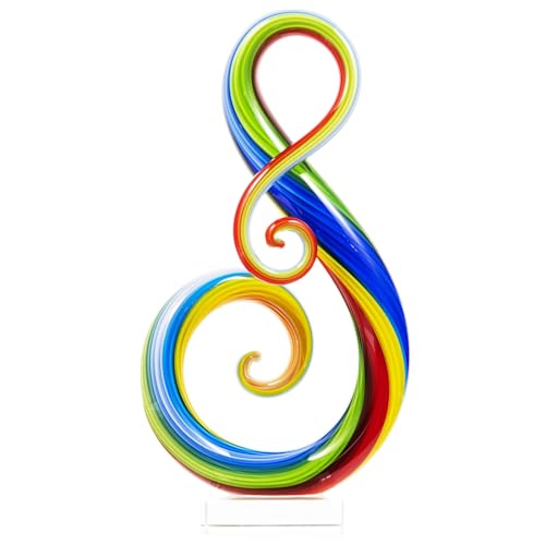 Luxury Lane Hand Blown Treble Sommerso Art Glass Sculpture for Home Decor Rainbow 11 inch Tall Centerpiece Table Decoration - size: 11" tall