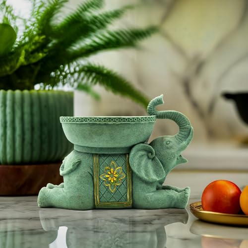 Elephant Decor Resin Sculpture with Tray – Antique Style Animal Figurine for Home, Office, Bookshelf, TV Stand – Unique Gift for Women, Moms, Friends(Green Elephant Tray) - color: Green Elephant Tray
