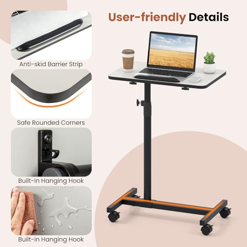 Giantex Overbed Table with Wheels, Medical Adjustable Bedside Table, Mobile Standing Desk, Portable Laptop Table for Small Spaces, Bed Trays Table for Eating Home and Hospital (Light Grey) - color: Light Grey