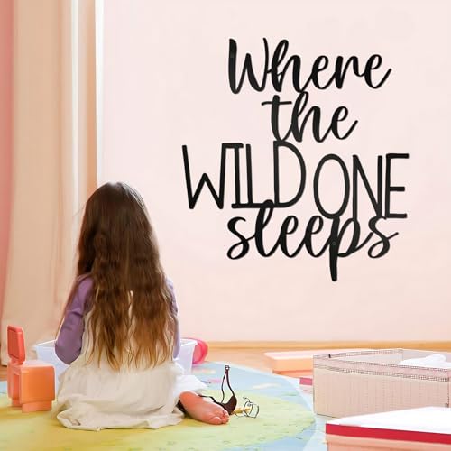 Metal Where The Wild One Sleeps Wall Sign - 11.8"x11" Black Metal Wall Art for Kids Room Decor, Nursery Wall Decor, Baby Boy Girl Bedroom Decor, Playroom Wall Decor, Easy to Hang & Water Resistant - color: Play