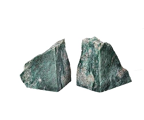 AMOYSTONE Decorative Bookends | Minimalist Green Mica Stone BookEnds 3-4LBS | Office Shelf Stabilizer | Eco-Friendly Stone - color: Green, size: 3-4 Pounds
