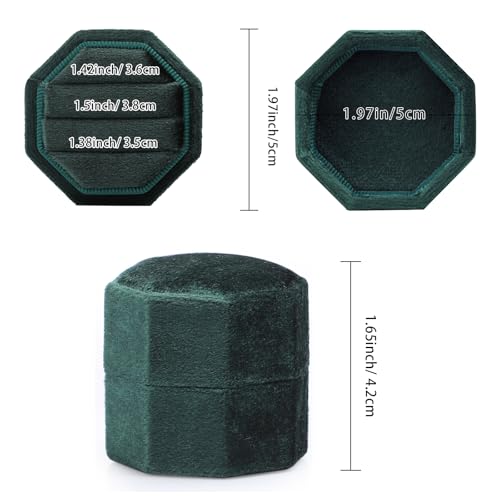 WantGor Velvet Ring Box, 3 Slots Jewelry Ring Gift Box Vintage Ring Display Holder Case for Wedding Ceremony Proposal Engagement (Green) - color: Green