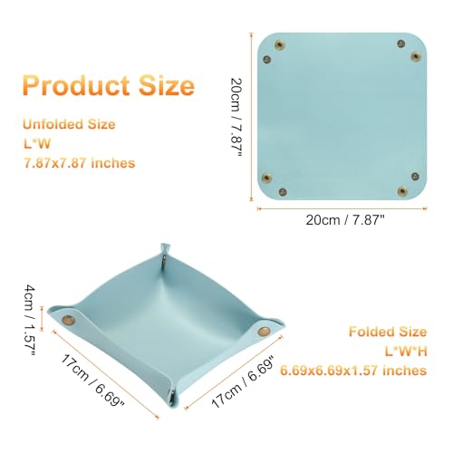 HARFINGTON 4pcs PU Leather Valet Tray Unisex Folding Small Catchall Tray Portable Entryway Table Tray Nightstand Bedside Desk Tray for Key Wallet Watch Coin Jewelry Dice, Light Blue - color: Light Blue