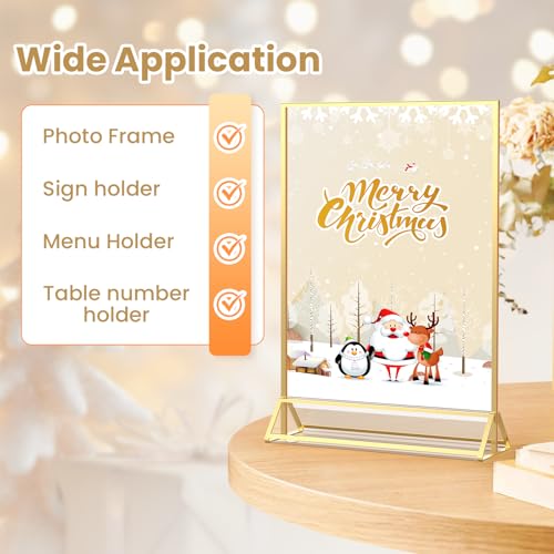 Acrylic Sign Holder 8.5X11 Gold Frames Double-Sided Gold Picture Frames for Flyer Holder Menu Holder Wedding Table Number Holder Christmas Photo Frame with Removable Sticky Dots -6 Pack
