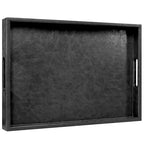 20 * 14 inches Leather Rectangle Serving Tray with Hole Handles,High-End Light Large Service Tray for Ottoman Tray, Tea, Food, Butler - Countertop, Kitchen,Family Dinner, Picnic (Black) - color: Black, size: 20" x 14" x 2"