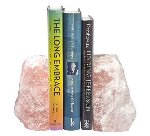 Crystal Bookends Pink Heavy Duty Bookend Natural Rose Quartz Stone Decorative Book Ends 1 Pair 4-6 LBS - size: 4-6lbs