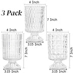 Goaste 3 Pack Embossed Big Base Vase, 7" Crystal Glass Vase, Hydroponic Green Plant Vases, Transparent Flower Vases with Ribbed Pattern for Wedding, Dining Table Centerpieces, Home Decor, Office
