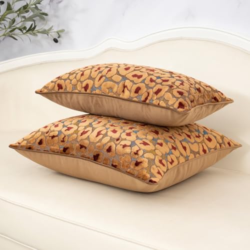 Alerfa Brown Floral Throw Pillow Cover 18 x 18 Inch Cut Velvet Sqaure Luxury Decorative Pillow Cover for Couch Living Room Bedroom - color: Brown, size: 18" x 18" (Pack of 1)