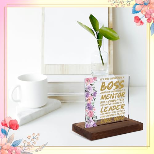 Boss Mentor Leader Appreciation Gift Plaque, Inspirational Floral Office Decor for Female Managers, 4x4 Inch Thank You Mini Sign for Women in Leadership, XXD165 - style: Boss Mentor