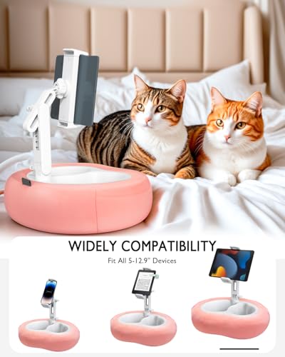 Tablet Pillow Stand, Compatible with 4.7"-12.9" Kindle, iPad, Phone/Tablet, Google, 360° Rotating Phone Holder for Bed, Detachable Bowl, Reading and Relaxation on Bed, Pink, Small (Velvet Pillow) - color: Pink