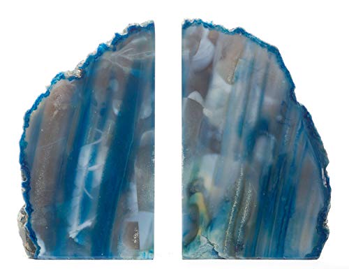 Agate Geode Bookends (Blue 2-3.5 lbs) Natural Stone Bookend for Holding Books, iPads, and Kindles - color: Blue, size: 2 - 3.5 lb