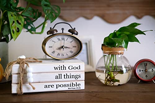 LIVDUCOT Farmhouse Wooden Decor Book Stack | Rustic Faux Book Stacks | With God All Things Are Possible Sign - color: Faith