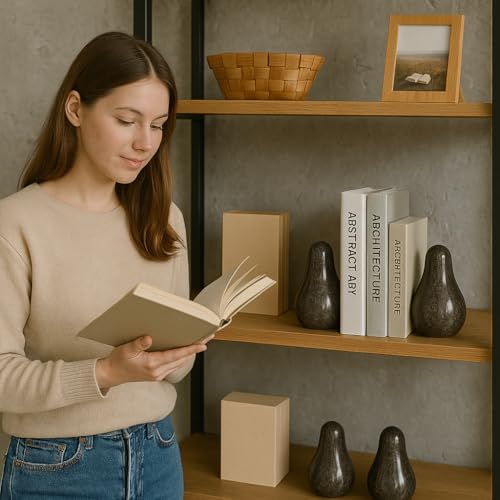 Creative Home Pear-Shaped Solid Marble Bookends – Heavy-Duty Book Ends for Shelves, Home Décor, Office and Classical Interiors, Modern Charcoal Marble Living Room Décor, Set of 2 - style: Pear Shaped