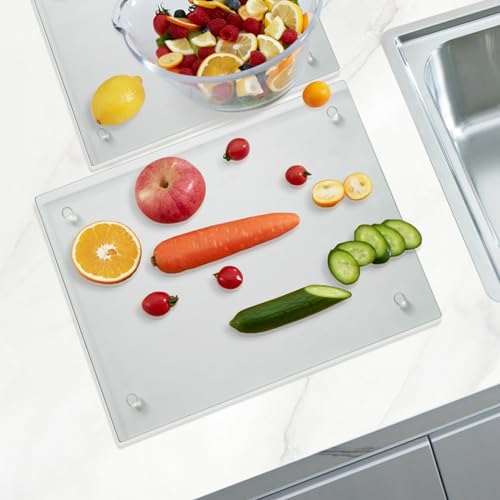 Mymonfif Tempered Glass Cutting Board for Kitchen, Clear Glass Board for Countertop, Heat Resistant, with Non-Slip Feet, 12x16" & 12x8" 2 Pcs Clear - color: 2Pcs Clear（12x16" & 12x8" ）