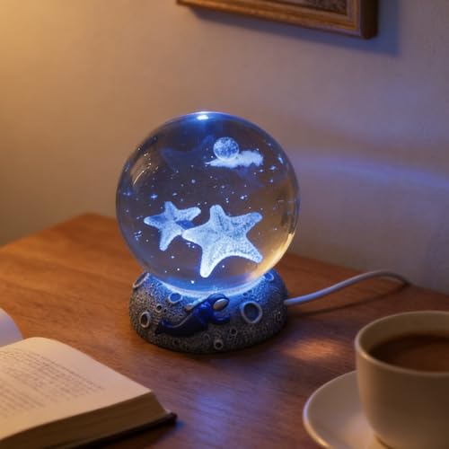3D Crystal Ball Figurine, 2.4inch Oceans Glass Ball Gifts for Women, Sculpture Display Paperweight Keepsakes for Marine Organism Lover Desk Home Decor (Starfish) - color: Starfish