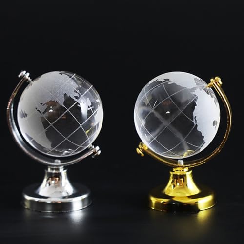Mini World Globe Crystal Glass balls,Clear Paperweight decorative,small Earth globe for desk decorations,Office Home table Decor,tiny Ornaments Gifts, Miniature Ball Sphere paper weights,Golden 5cm. - color: Gold
