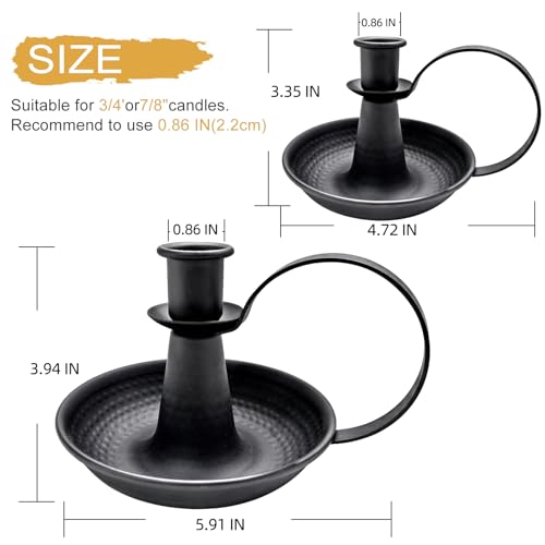 Black Iron Pillar Candlestick Holders, with Handle, Taper Candle Holder for Candlesticks, for Fireplace Party, Dining, Home, Wedding Decor,Fits 3/4 inch Thick Candle&Led Candles（Set of 2pcs） - color: Black, size: 1 set (2 pcs)