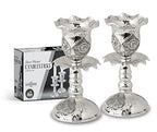 Ner Mitzvah Silver Plated Candlesticks, Pair of 4 Inch Ornate Candle Holders with Round Base and Floral Design (Pack of 2) - size: 4 inches